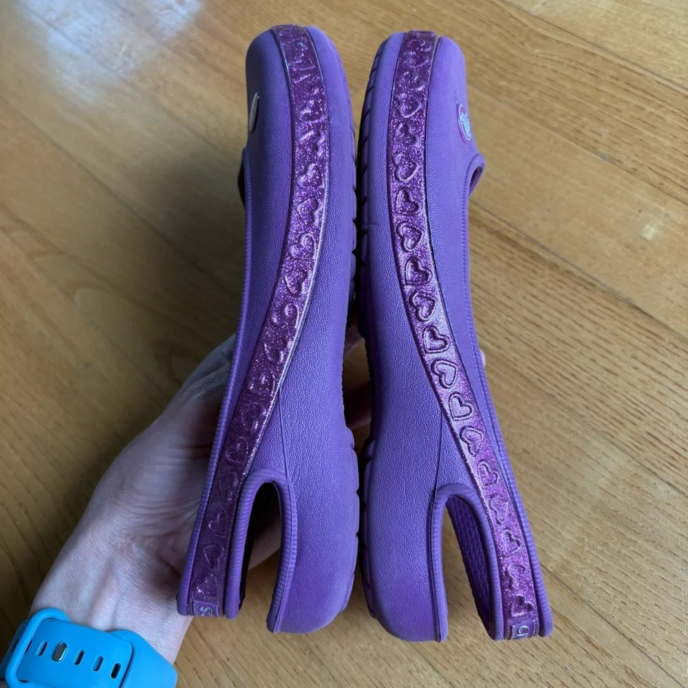Crocs Genna II Shoes Flats Sparkle Band Slingback Purple Hearts Kids Girls Sz 3